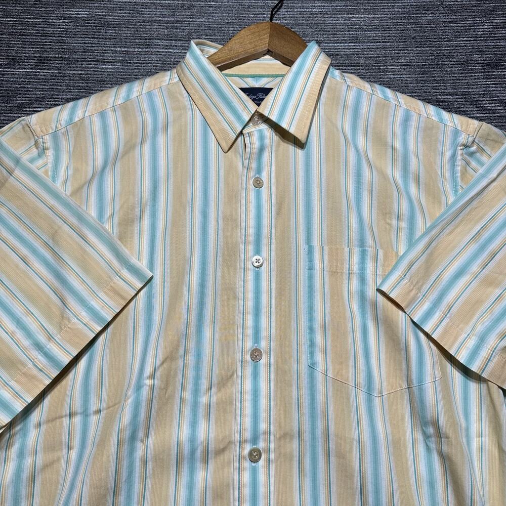 Indigo Palms Shirt Men's L Striped Orange Short Sleeve Button Up